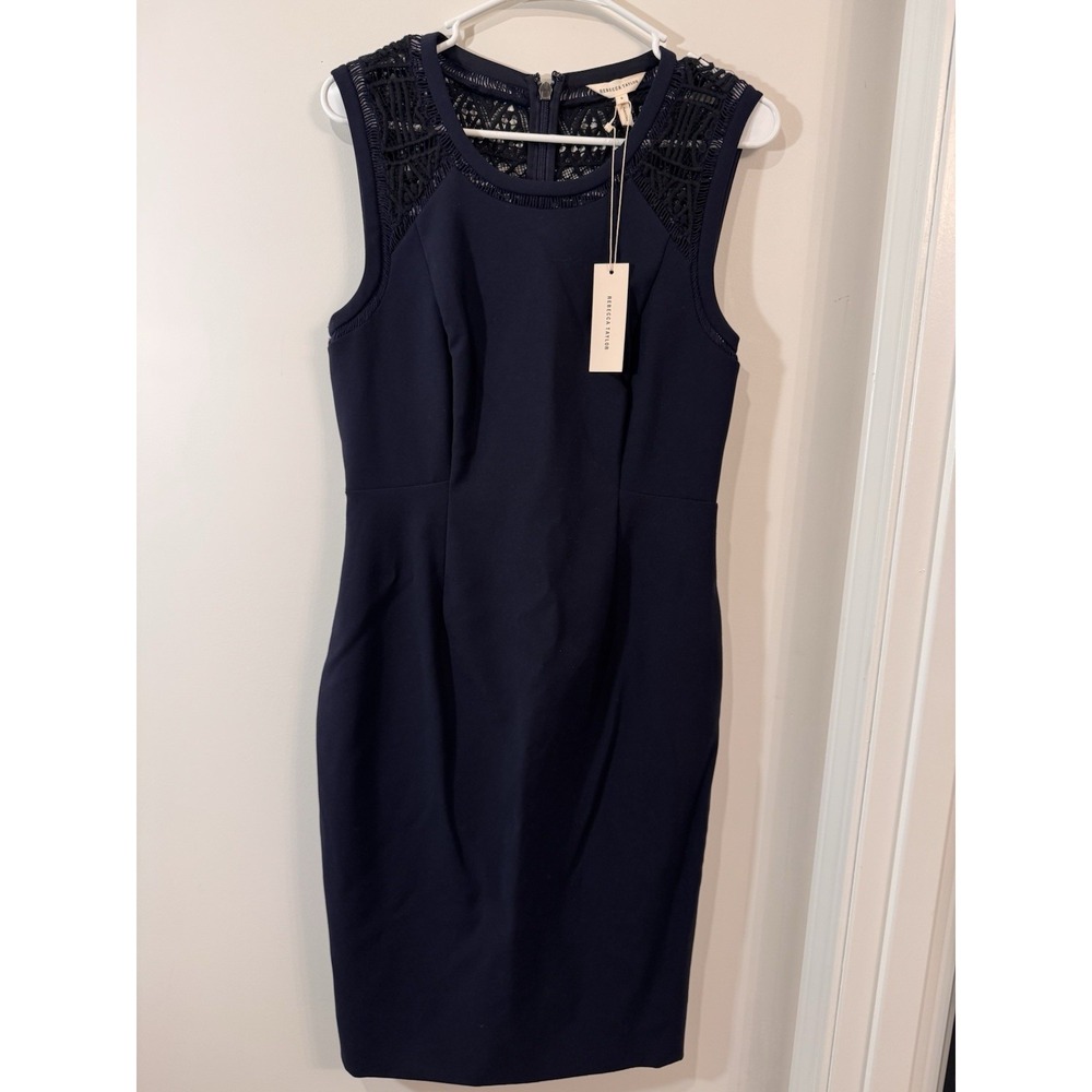 Rebecca Taylor Navy Sheath Shift‎ Dress With Lace Lined Stretch Sz 6 NWT